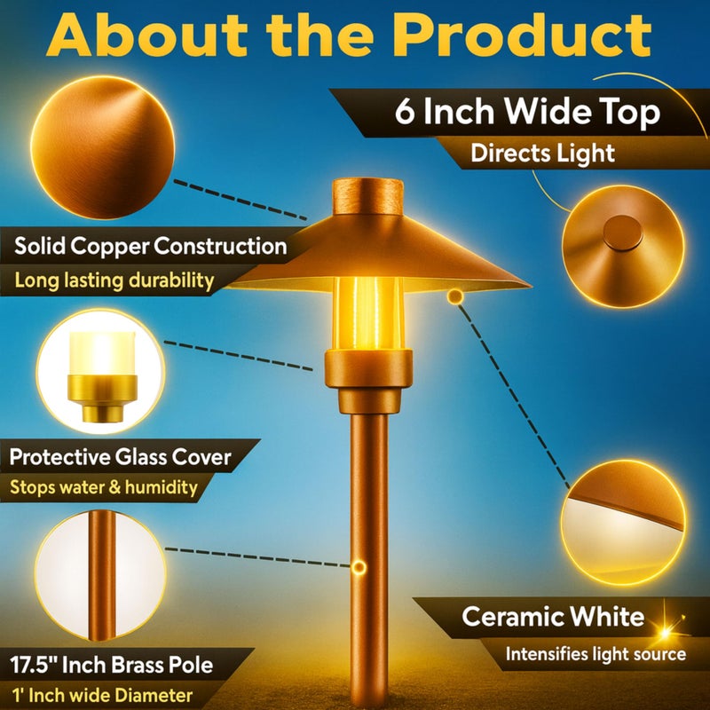 MIK Solutions LED Pathway 126 Landscape Light 12V Solid Copper Low Voltage 4W G4 LED Light Bulb Warm White Included Outdoor Mushroom Security Garden Patio Area Light for Beautiful Bright Long Lasting - Image 2